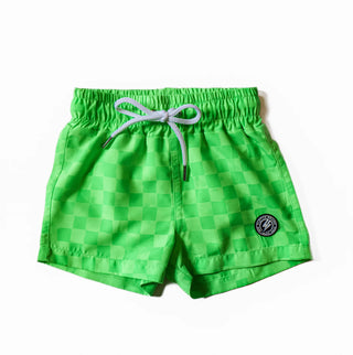 Fletch Neon Green Checker Swim Trunks