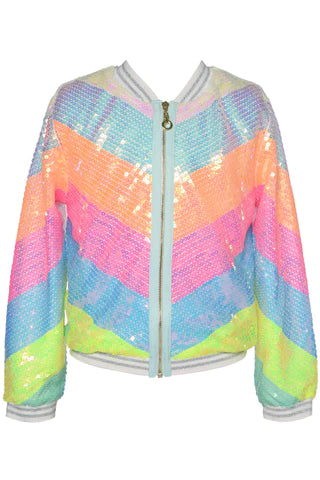 Hannah Banana Chevron Colorblock Neon Sequined Jacket