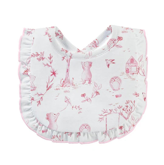Baby Club Chic Watercolor Printed Bib - Ruffle Pink Toile De Jouy