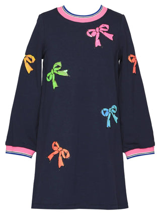 Baby Sara Navy Dress w/ Sequin Bows