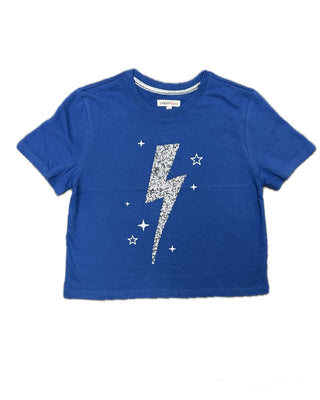 Paper Flower Blue Rhinestone Lightning Bolt Tee