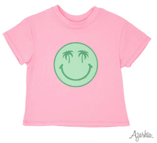 Azarhia Boxy Tee - Pink Glitter Palm Smiley