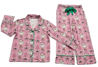 Lulu Bebe Santa Viscoe Long Sleeve  Button Down PJs