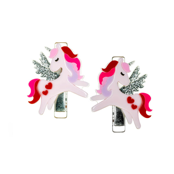 Acrylic Hair Clips - Valentine Winged Unicorn