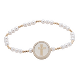 Versible Tap To Pray Survivor Series Redeemed gold and pearl beaded bracelet