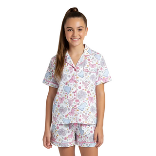Kids Cute CHEER 2Pc Silky Satin PJ Set