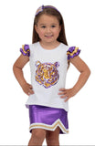 Azarhia Shimmer Ruffle Sleeve Sequin Cheer in Tiger Gameday
