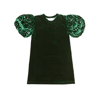 Belle Cher Kids' Mistletoe Magic Velvet Sequin Dress - Evergreen