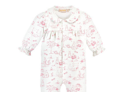 Baby Club Chic Baby Toile De Jouy- Pink Bunnies Footie w/ round collar