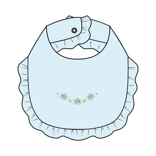 Baby Club Chic BLUE Sweet Roses Embroidered Pima Bib w/ Ruffle