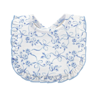 Baby Club Chic Blue Romantic Toile Printed Pima Bib w/ Ruffle
