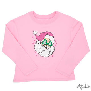 Glitter Santa CHRISTMAS on L/S Pink Tee