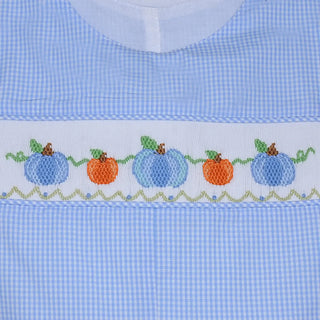 Baby Sen Blue Smocked Graham Pumpkin Shortall