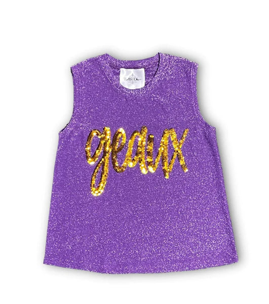 Belle Cher Geaux Purple Sequin Tank Top