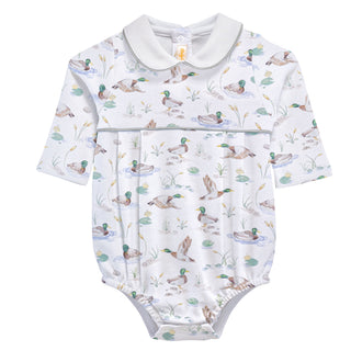 Baby Club Chic - Mallard Ducks Printed Bubble with Round Collar