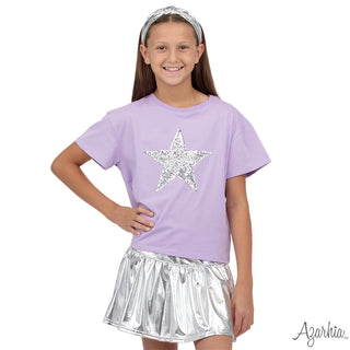 Azarhia Lavender Boxy Tee with Silver Sequin Star
