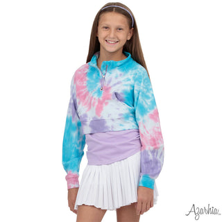 Azarhia Oversized Quarter Zip Cropped Sweatshirt - Tie Dye