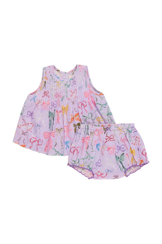 Pink Chicken Lavender Watercolor Bows Baby Girls Jaipur 2-Piece Set