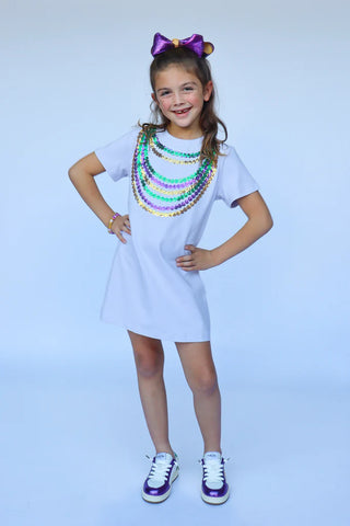 Mardi Gras Sequin Beads S/S Lavender Knit Dress 2