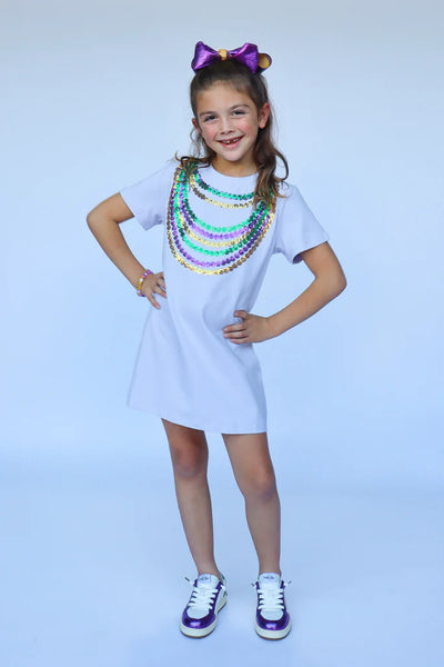 Mardi Gras Sequin Beads S/S Lavender Knit Dress 2 Mardi Gras Sequin Beads S/S Lavender Knit Dress 2