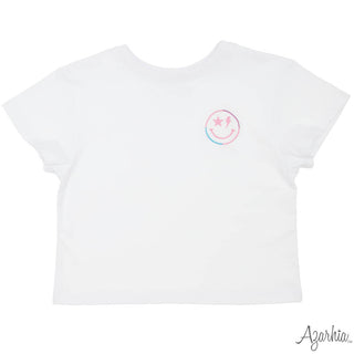 Azarhia White Boxy Tee - Embroidered Smiley Spark