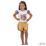 Azarhia Shimmer Ruffle Sleeve Sequin Cheer in Tiger Gameday