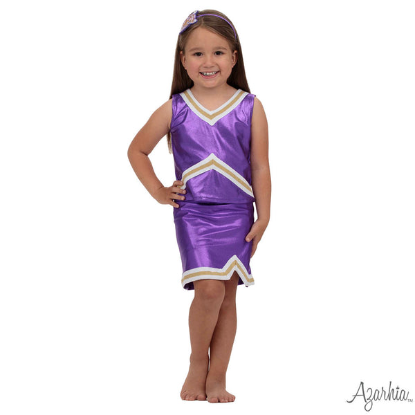 Azarhia Purple/Gold Gameday Metallic Shimmer Cheer Uniform Olly-Olly Azarhia Purple/Gold Gameday Metallic Shimmer Cheer Uniform Olly-Olly