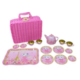 Claris Pink Picnic Basket Tin Tea Set