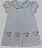 Lulu Bebe Pink Embroidered Santa Dana Pleated Pique Dress