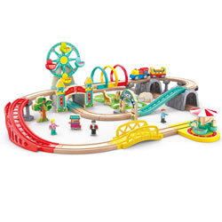 Hape Fairground Rail Set wooden railway with Ferris wheel and carousel
