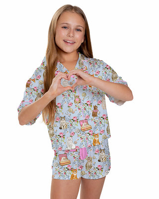 Sunshine Society House Cats 2Pc Silky Pajama Set