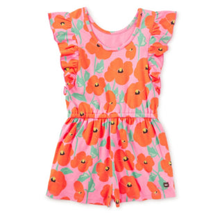 Tea Collection Flutter Sleeve Romper - Poppy Poppies
