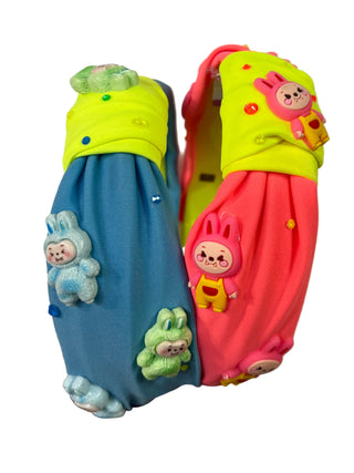 Two-toned, neon  spandex top-knot headbands wih monster charms added