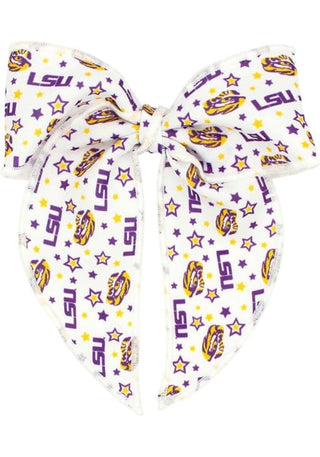 Wee Ones LSU Logo Print Whimsy Tail Hair Bow