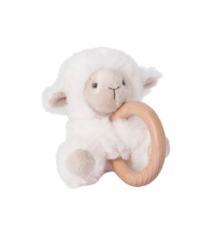 Wooden Ring Rattle - Plush Lamb