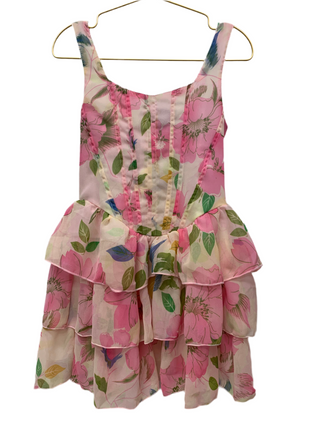 Flowers by Zoe Pink Big Floral Ruffled Chiffon Dress