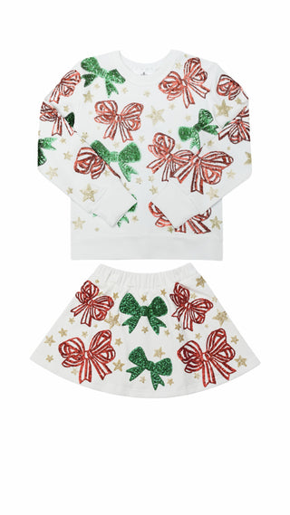 Belle Cher Kids' Old Fashioned Christmas Bows Sweatshirt & Skort Set