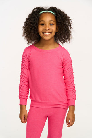 Chaser Cozy Knit Flamingo Shirred Pullover