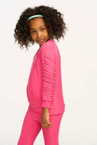 Chaser Cozy Knit Flamingo Shirred Pullover