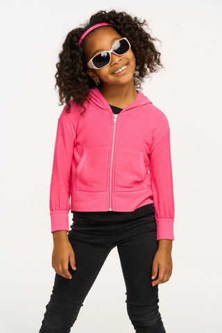 Chaser Cozy Knit Flamingo Puffy Knit Zip Up Hoodie