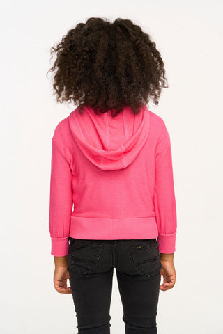 Chaser Cozy Knit Flamingo Puffy Knit Zip Up Hoodie