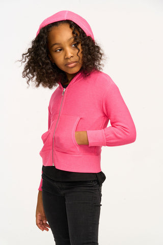 Chaser Cozy Knit Flamingo Puffy Knit Zip Up Hoodie