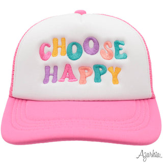 Azarhia Choose Happy Embroidered Hot Pink Trucker Hat