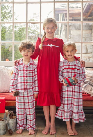 Little English red Classic Nightgown with sibling pajamas