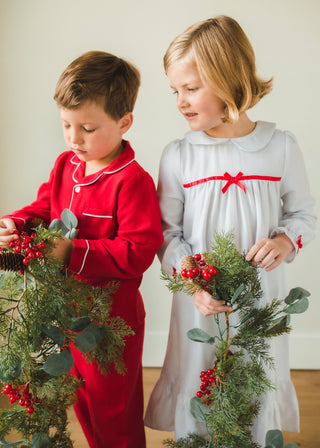 Little English red Classic Pajama Set with matching nightgown