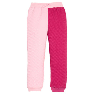 Bisby Color Block 2Pc Jogger Set - Pink & Cranberry Quilted Trellis