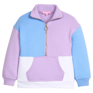 Bisby Color Block 2Pc Jogger Set - Lavender & Blue Quilted Trellis