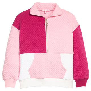 Bisby Color Block 2Pc Jogger Set - Pink & Cranberry Quilted Trellis