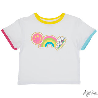 Azarhia Composition Collage Screen Print on White Ringer Boxy Tee