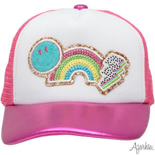 Azarhia Composition Collage on Hot Pink Metallic Trucker Hat